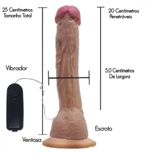 Pênis Realista Enorme com Vibrador e Ventosa 25x5cm