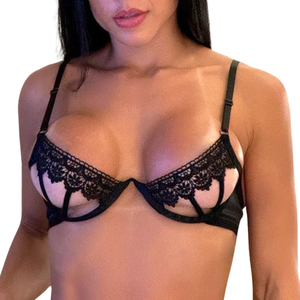 Sutiã Sexy Vazado com Aro em Renda Guipir e Lycra com Regulagem