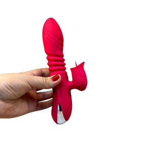 Vibrador Vai e Vem Ponto G com Aquecimento e Estimulador Língua Clitóris