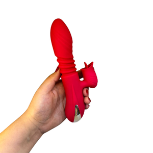 Vibrador Vai e Vem Ponto G com Aquecimento e Estimulador Língua Clitóris