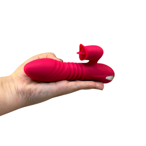 Vibrador Vai e Vem Ponto G com Aquecimento e Estimulador Língua Clitóris