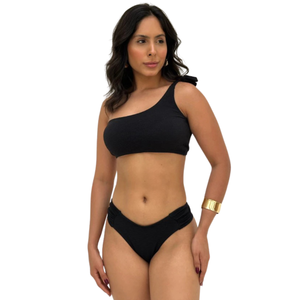 Conjunto Biquíni Top com Bojo Alça Única de Amarração Calcinha Lateral Larga
