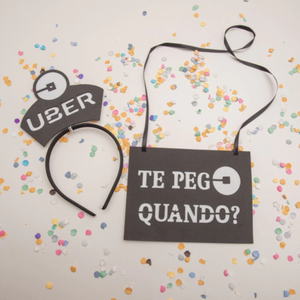 Kit Carnaval Uber Plaquinha e Tiara Te Pego Quando