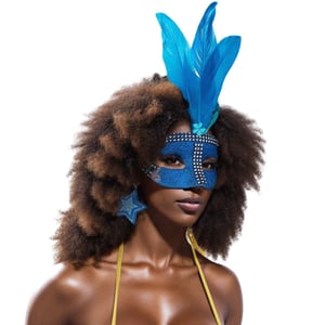 Máscara de Carnaval Glitter com Strass e Pena Colorida
