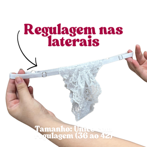 Calcinha Cortininha Fio Dental em Renda com Regulagem Sensual