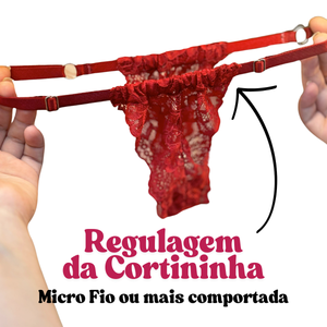 Calcinha Cortininha Fio Dental em Renda com Regulagem Sensual