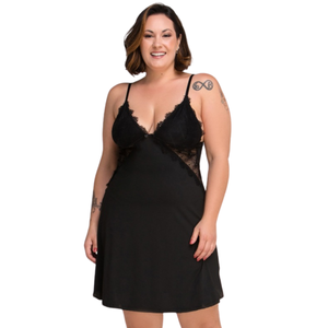 Camisola Plus Size em Microfibra e Renda Sensual com Regulagem