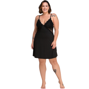 Camisola Plus Size em Microfibra e Renda Sensual com Regulagem