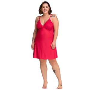 Camisola Plus Size em Microfibra e Renda Sensual com Regulagem