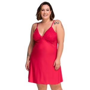 Camisola Plus Size em Microfibra e Renda Sensual com Regulagem
