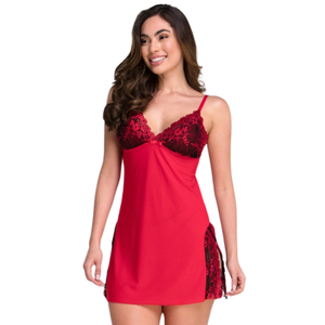 Camisola em Microfibra e Renda Bicolor com Recorte Lateral Sexy