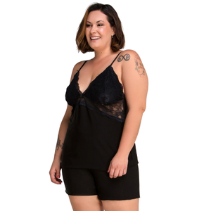 Baby Doll Plus Size em Microfibra e Renda Sensual com Regulagem
