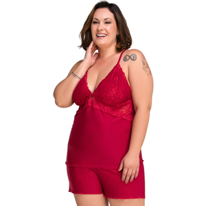 Baby Doll Plus Size em Microfibra e Renda Sensual com Regulagem