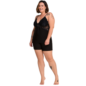 Baby Doll Plus Size em Microfibra e Renda Sensual com Regulagem