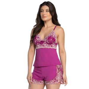 Baby Doll Sensual em Microfibra e Renda Bicolor com Alças de Regulagem