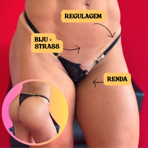 Calcinha Sensual de Luxo em Tule e Renda com Joia Frontal