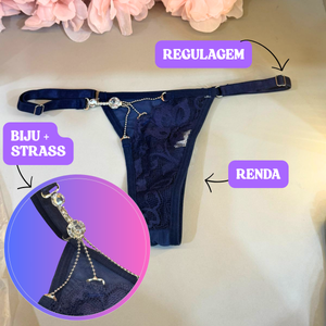 Calcinha Sensual de Luxo em Tule e Renda com Joia Frontal