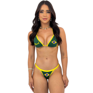 Conjunto Biquíni Brasil Cortininha Bicolor Sem Bojo Fita Fio Dental