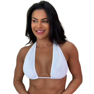 Conjunto Biquíni sem Bojo com Saída de Praia em Tule Detalhes em Bolinhas