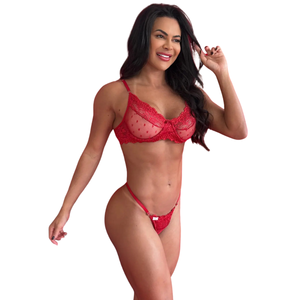 Conjunto String sem Bojo com Aro e Tule com Coração
