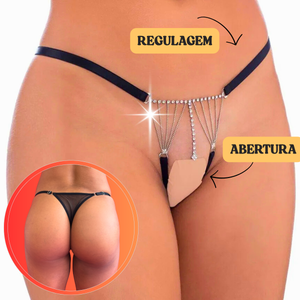 Calcinha Luxo Frente Aberta com Joia Frontal e Correntes