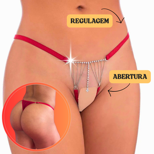 Calcinha Luxo Frente Aberta com Joia Frontal e Correntes