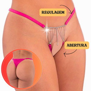 Calcinha Luxo Frente Aberta com Joia Frontal e Correntes