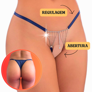 Calcinha Luxo Frente Aberta com Joia Frontal e Correntes
