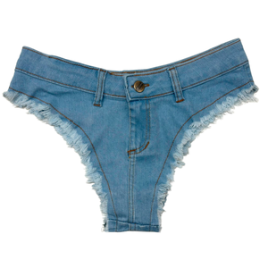 Calcinha Short Sexy Jeans Claro Cavado Poupa Bunda Curtinho