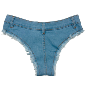 Calcinha Short Sexy Jeans Claro Cavado Poupa Bunda Curtinho