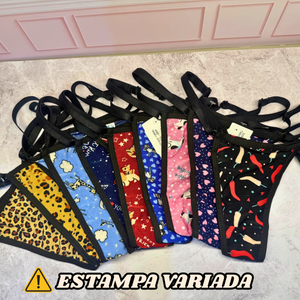 Kit com Calcinha Fio Dental Sensual em Microfibra com Estampa Surpresa