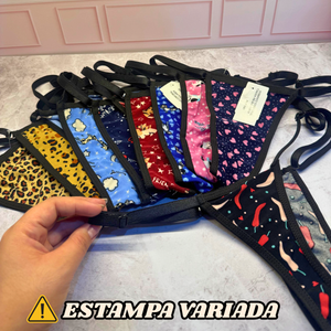 Kit com Calcinha Fio Dental Sensual em Microfibra com Estampa Surpresa