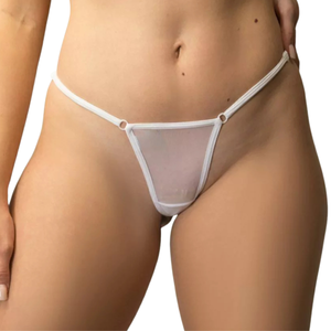 Calcinha Sensual Micro Fio Dental em Tule Transparente com Regulagem