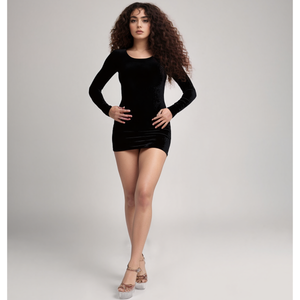 Vestido Feminino Pelinho Manga Comprida Veludo Sexy Inverno