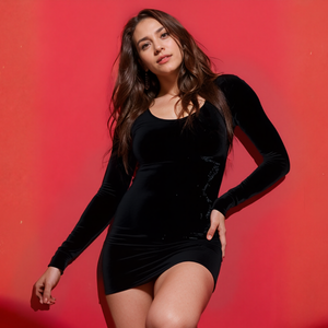 Vestido Feminino Pelinho Manga Comprida Veludo Sexy Inverno