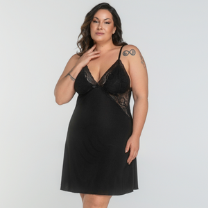 Camisola Plus Size em Microfibra e Renda Sensual com Regulagem