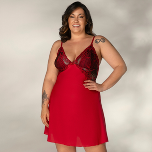 Camisola Plus Size em Microfibra e Renda Sensual com Regulagem