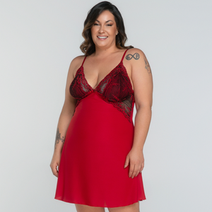 Camisola Plus Size em Microfibra e Renda Sensual com Regulagem