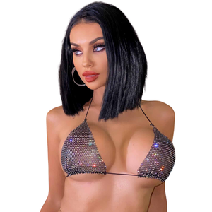 Top Sexy Cortininha em Tela de Strass Ponto de Luz Brilhante com Amarração