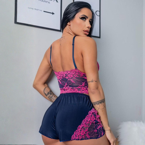Baby Doll Cropped Bicolor em Renda e Microfibra