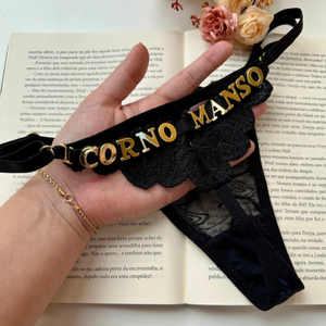 Calcinha Fio Dental Pétalas Personalizável em Tule Bordado com Regulagem