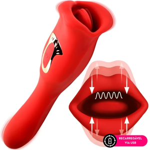Vibrador Boca Estimuladora com Língua Ponto G Duplo Motor com Movimento Vai e Vem