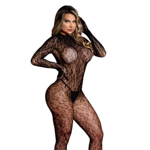 Macacao Arrastão Sexy com Estampa Felina Bodystocking