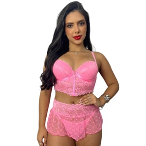 Conjunto Cropped com Bojo e Saia Tule Coração Sensual