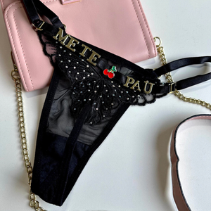 Calcinha Fio Dental Borboleta com Strass Personalizavel