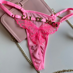 Calcinha Fio Dental Borboleta com Strass Personalizavel