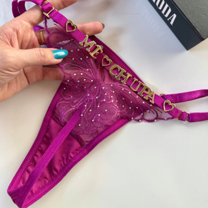 Calcinha Fio Dental Borboleta com Strass Personalizavel