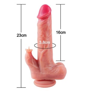 Penis Realista com Vibrador e Estimulador de Clitoris Vai e Vem Rotação Aquecimento e Controle 23x3,8cm