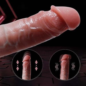 Pênis Realista com Vibrador em Silicone Liquido com Vai e Vem Aquecimento com Controle 20x4cm