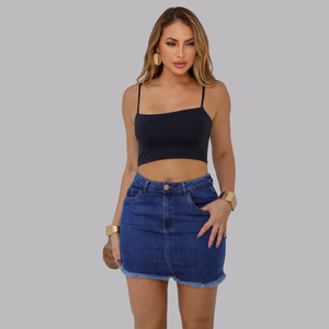 Mini saia Feminina com barra desfiada Jeans - 2726